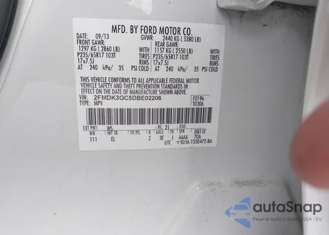 2013 Ford Edge Se z USA, uszkodzony, nr VIN 2FMDK3GC5DBE02206